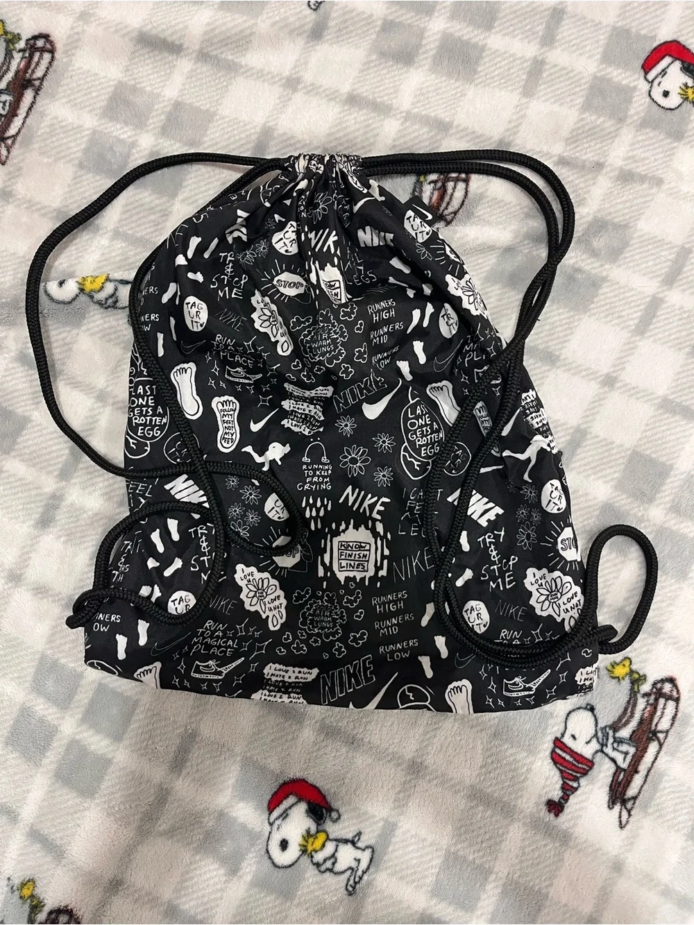 Nike Black and White Graphic Drawstring Backpack